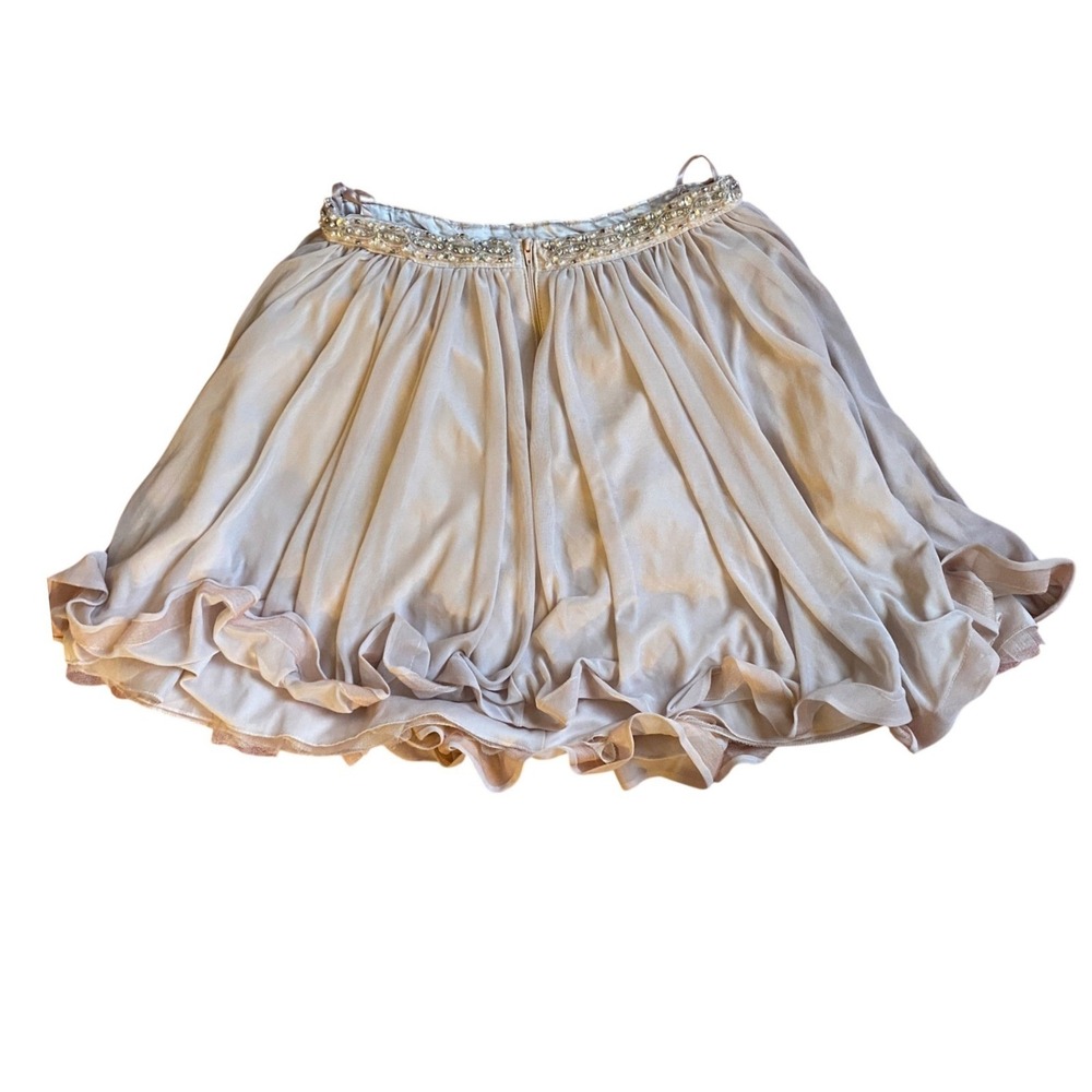 Sequin Hearts Champagne Pink Beaded Pearl Waist Mesh Mini Skirt Size 9 Ethereal‎